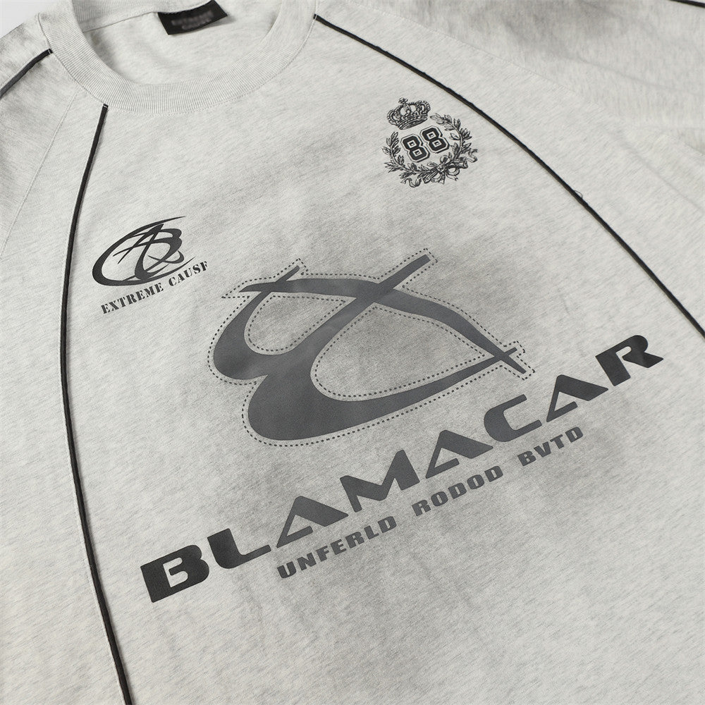 Men's Distressed Printed Letters Long Sleeve Crew Neck Sweater