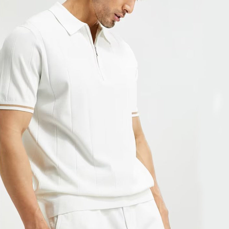 Short-sleeved Polo Lapel Zipper Shirt