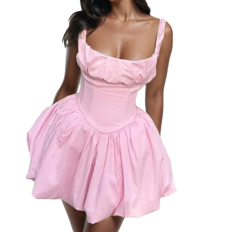Vickie Solid Color French Puff Dress