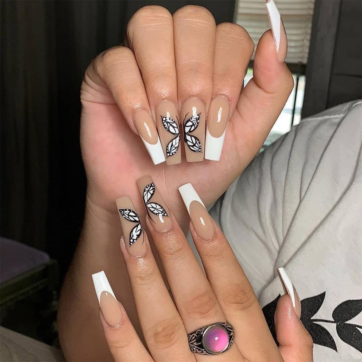 White French Butterfly Press On Nails