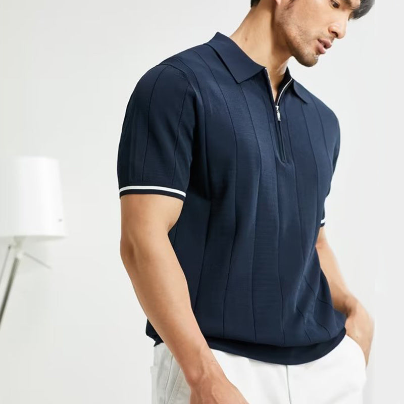Short-sleeved Polo Lapel Zipper Shirt