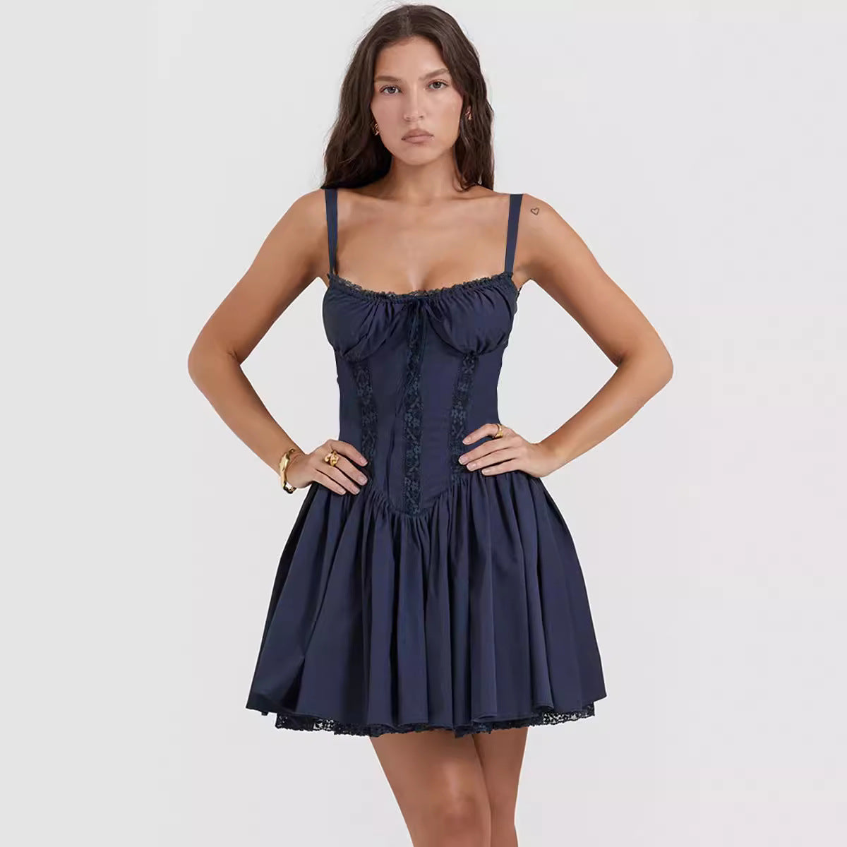 Sexy Lace-up Slim Waist Pleated Short Dress