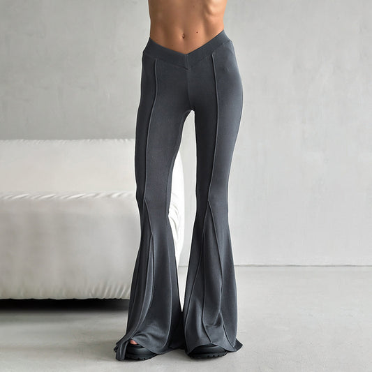 Women's High Waist V-shaped Slim Split Stitching Design Pants