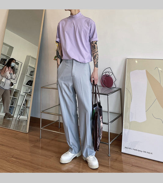 Korean Pure Color Basic Loose Drape Trousers Men's Simple Straight Wide-leg Pants All-match High-end Trend