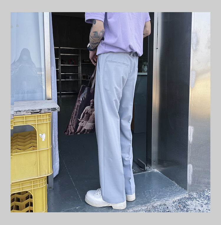 Korean Pure Color Basic Loose Drape Trousers Men's Simple Straight Wide-leg Pants All-match High-end Trend