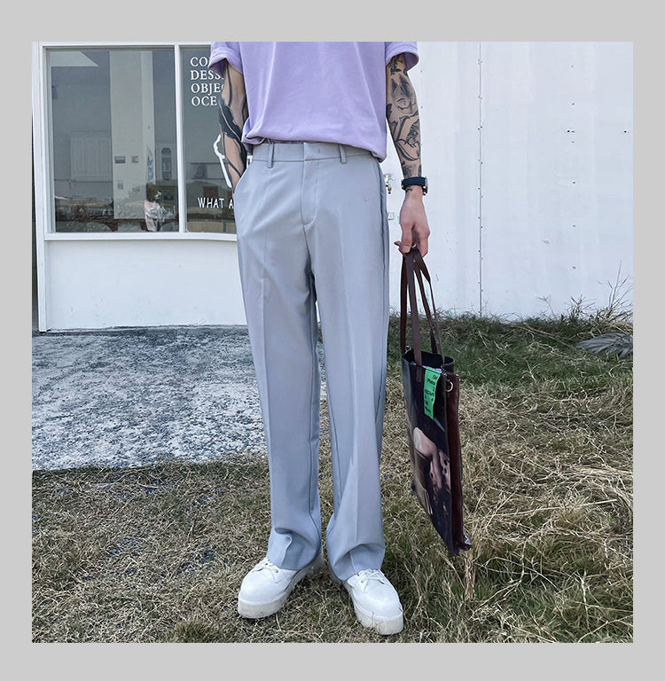 Korean Pure Color Basic Loose Drape Trousers Men's Simple Straight Wide-leg Pants All-match High-end Trend