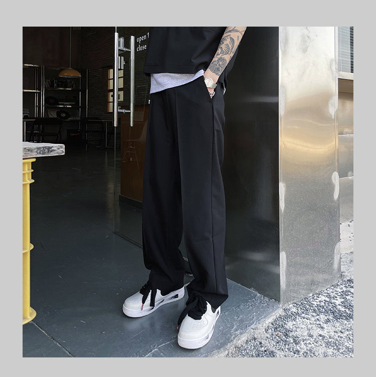 Korean Pure Color Basic Loose Drape Trousers Men's Simple Straight Wide-leg Pants All-match High-end Trend