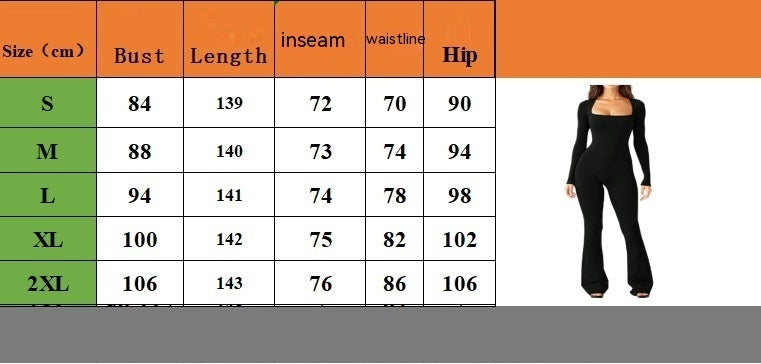 Women Long Sleeve Belly Waist Shaping And Hip Lift Square Collar Wide Leg High Elastic Jumpsuit