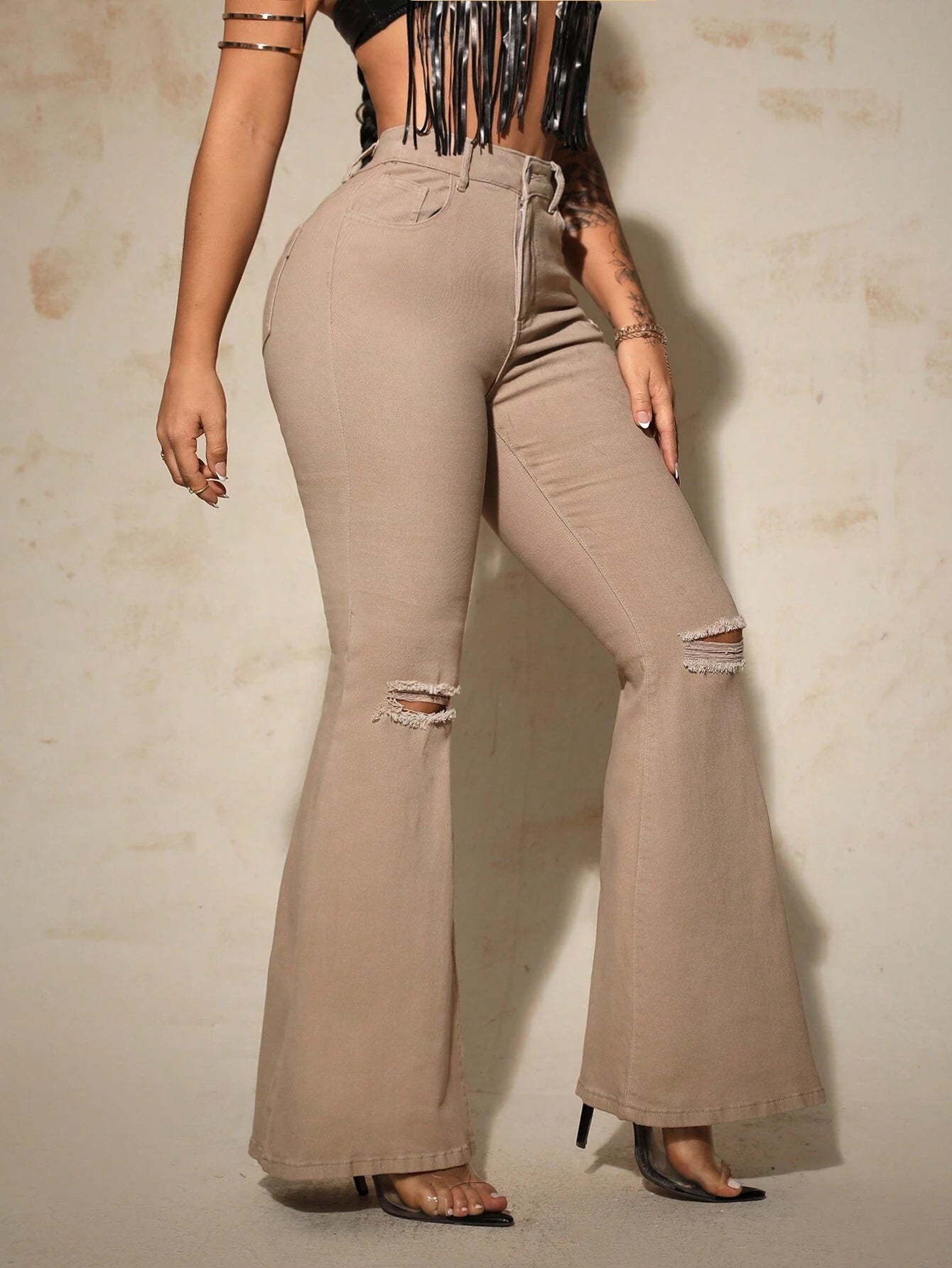 SHEIN SXY High Waist Ripped Flare Leg Jeans