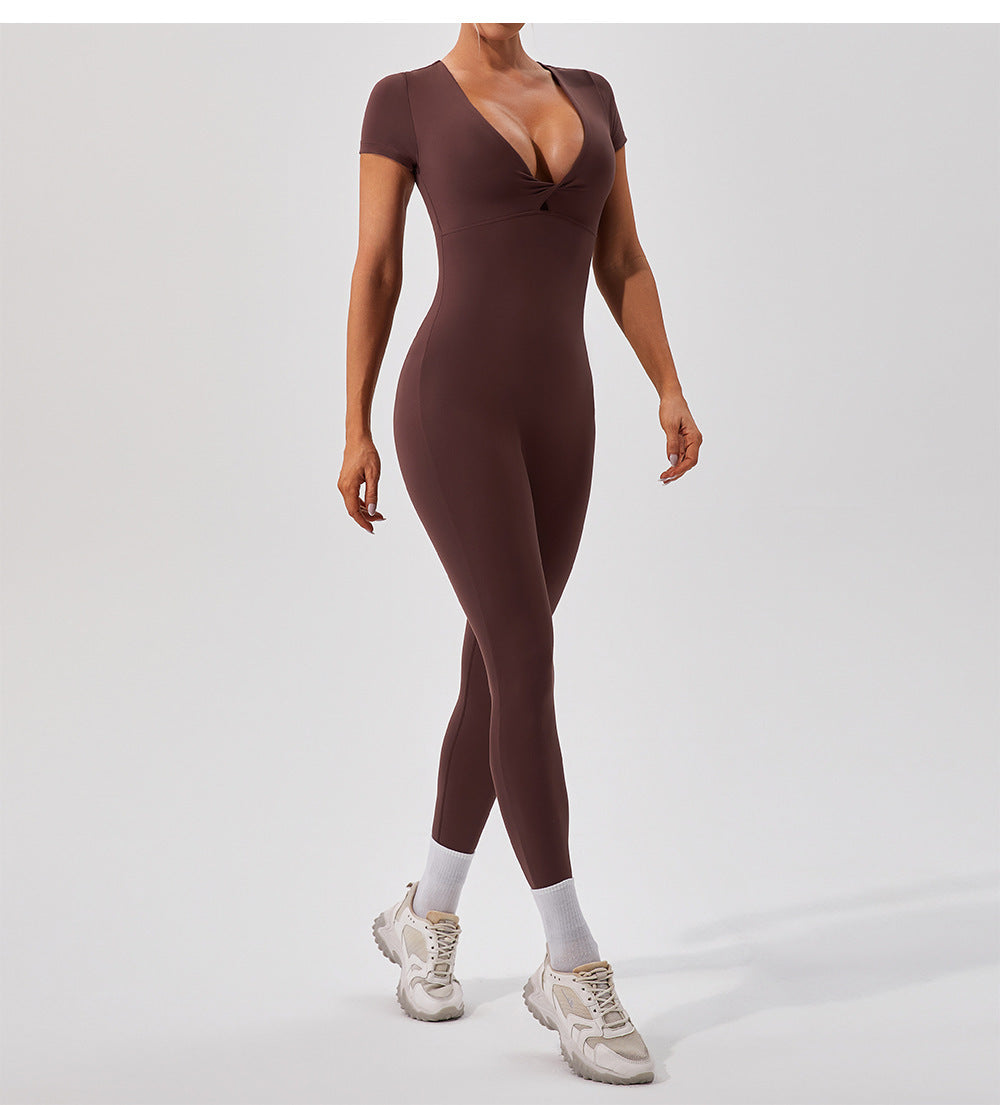 Short Sleeve V-Neck Yoga Jumpsuit