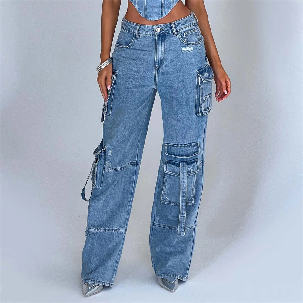 Women's Suit Low Waist Three-dimensional Tube Top And Pocket Stitching Jeans