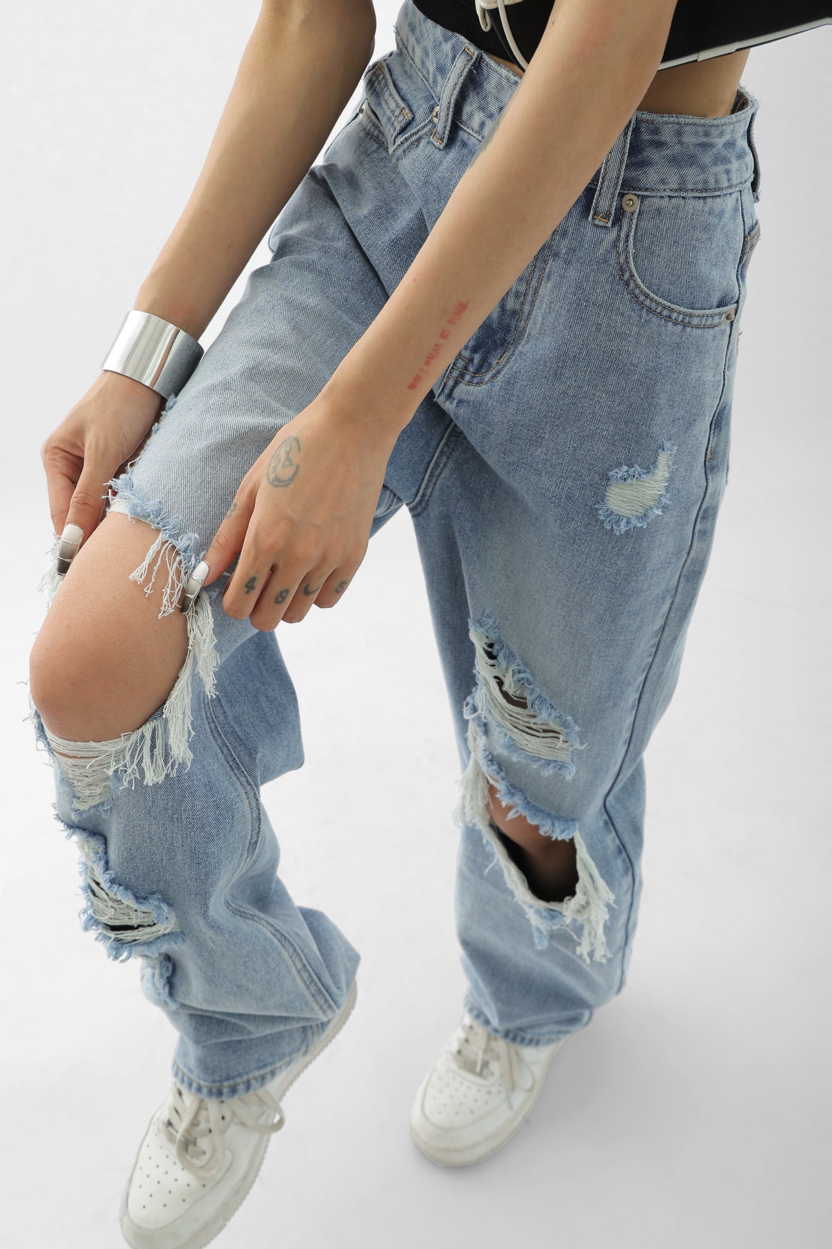 Light Blue Thin Ripped Jeans