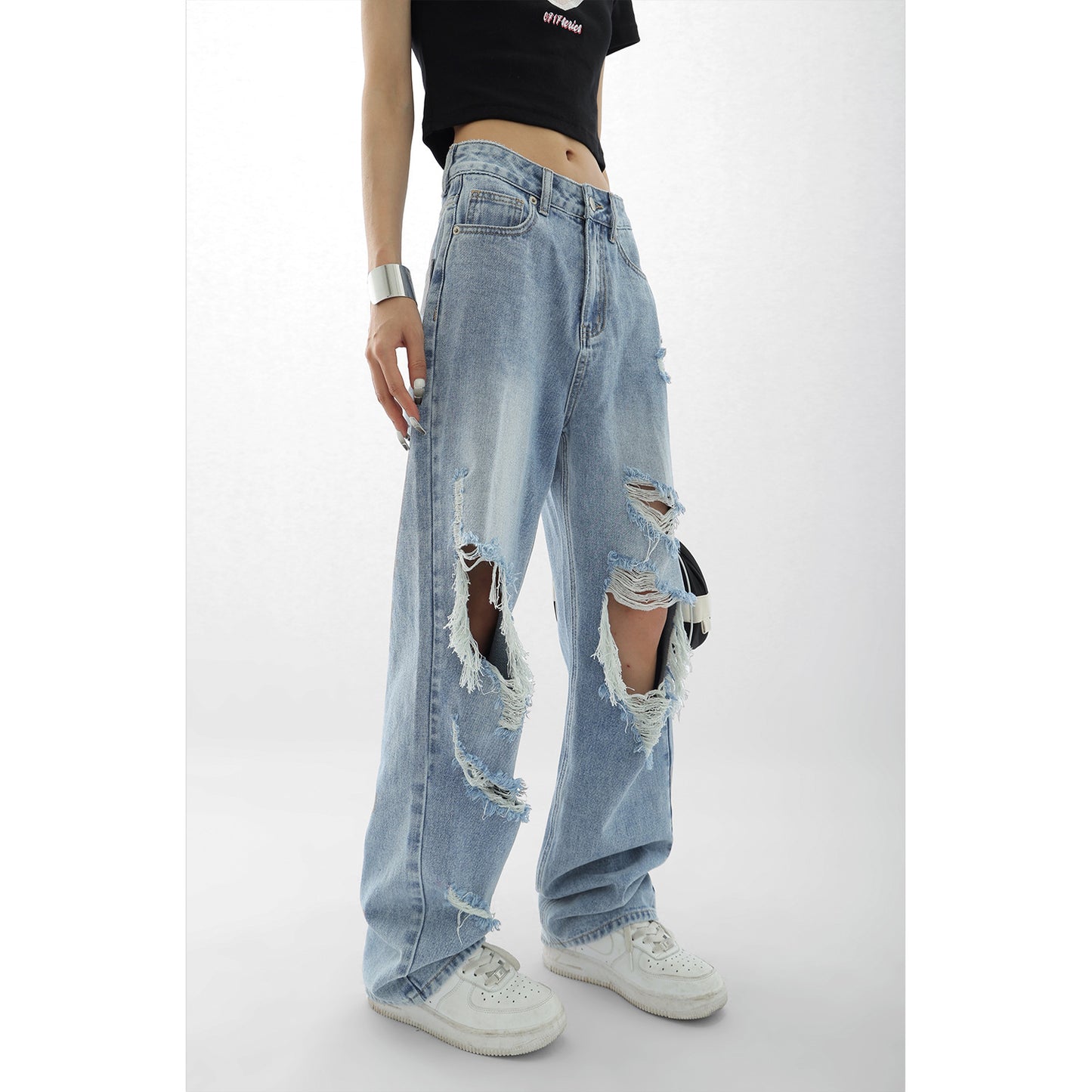 Light Blue Thin Ripped Jeans