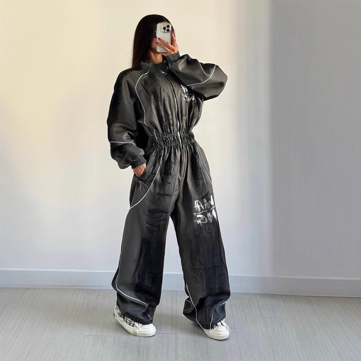 Women's Washed Graffiti Brushed Jumpsuit