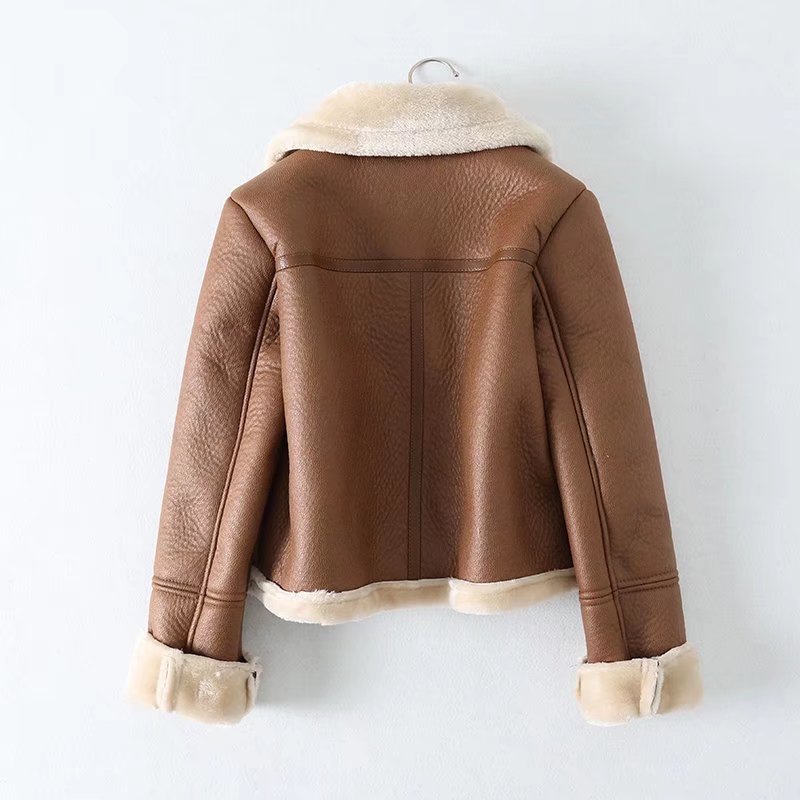 Faux Fur Leather Leisure Lapel Short Coat