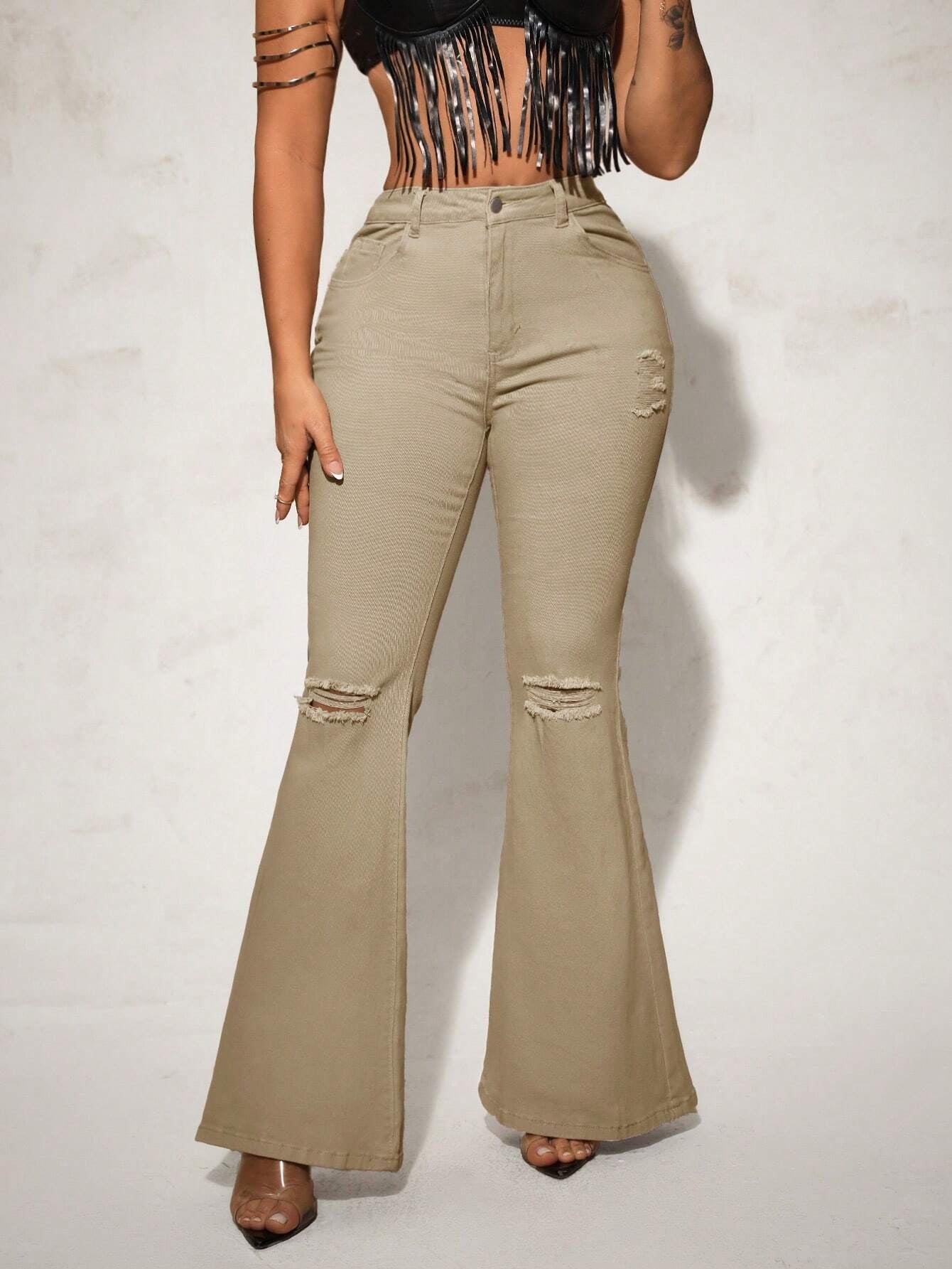 SHEIN SXY High Waist Ripped Flare Leg Jeans