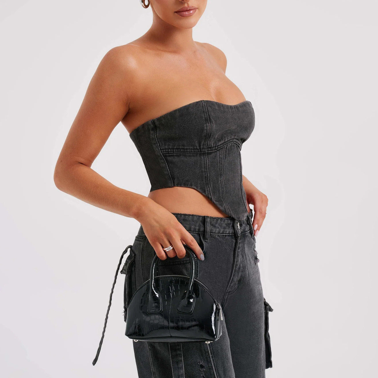 Women's Suit Low Waist Three-dimensional Tube Top And Pocket Stitching Jeans