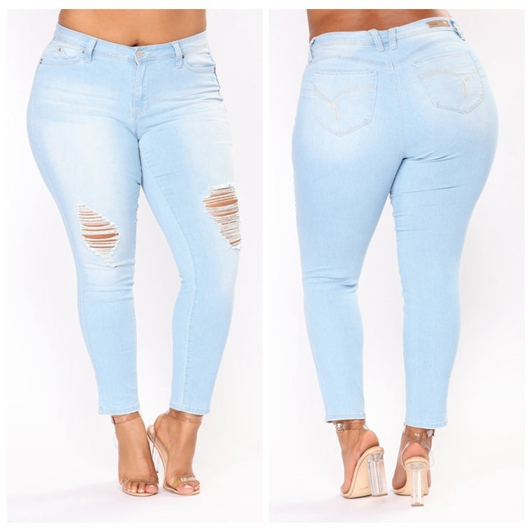 Light Denim Women's Plus Size Distressed Jeans