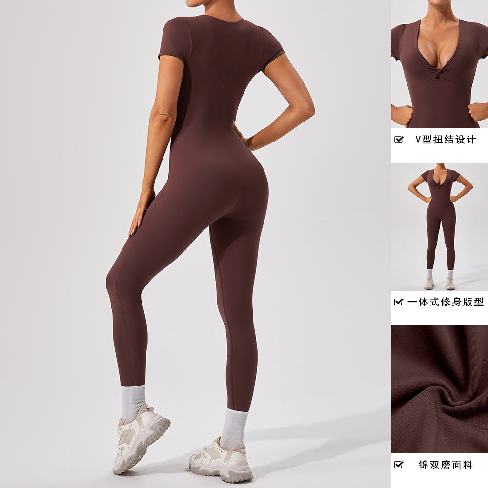 Short Sleeve V-Neck Yoga Jumpsuit