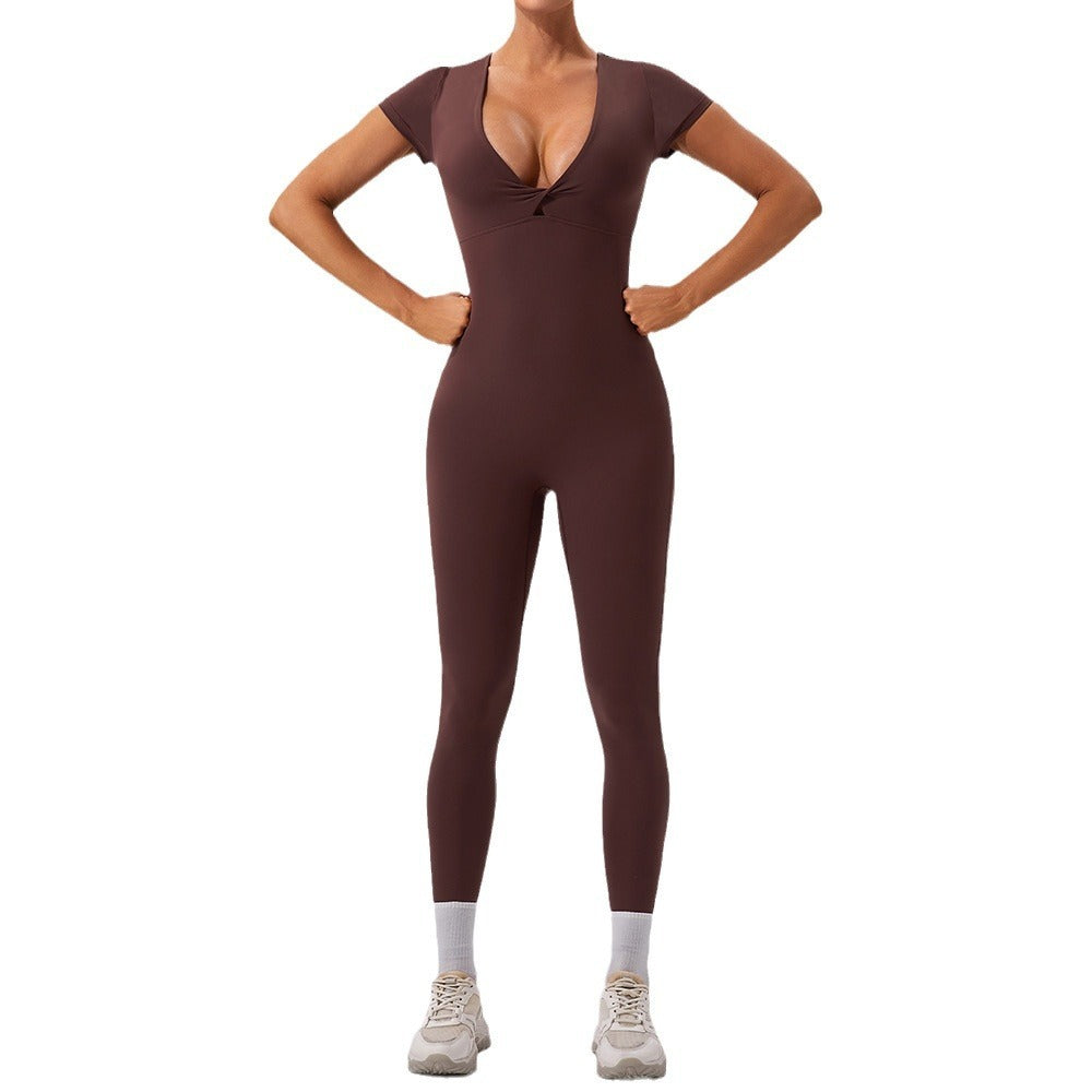 Short Sleeve V-Neck Yoga Jumpsuit