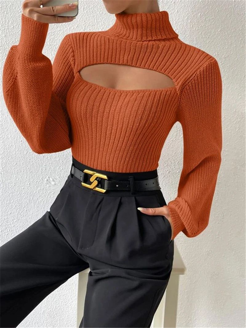 Sexy Loose High Collar Hollow All-match Sweater