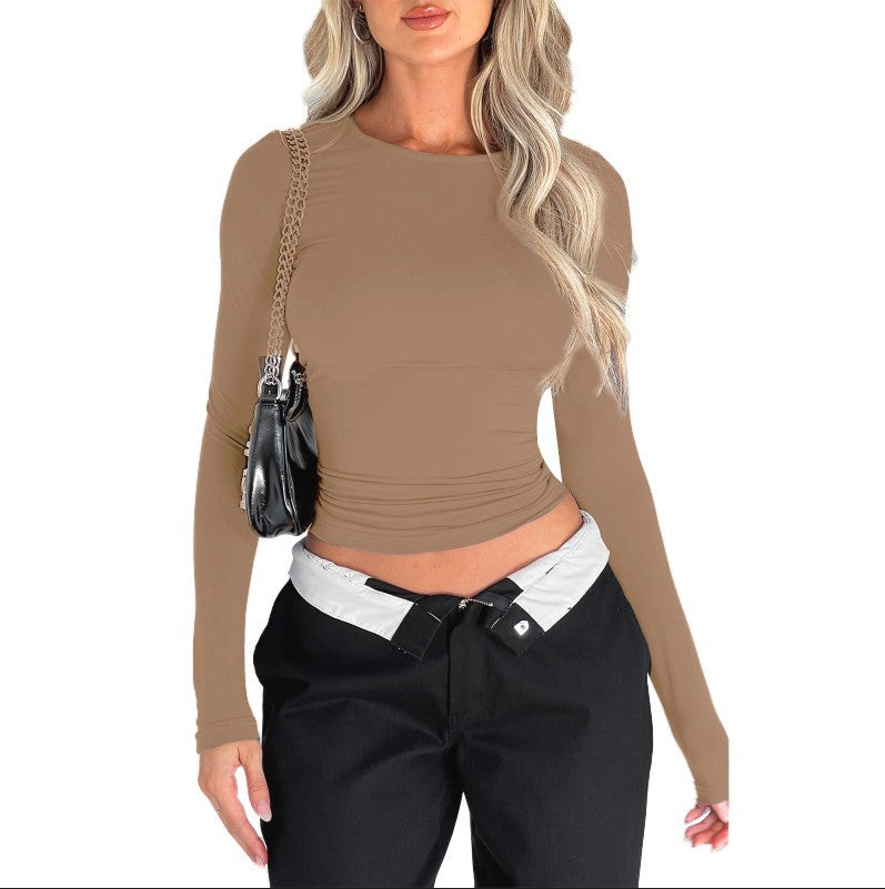 Solid Color Slim Pullover Women's Clothing Casual Long Sleeve T-shirt