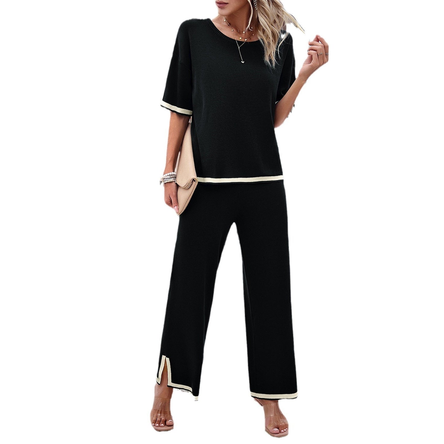 Women's Fashion Temperament Leisure Short Sleeve Knitting Suit