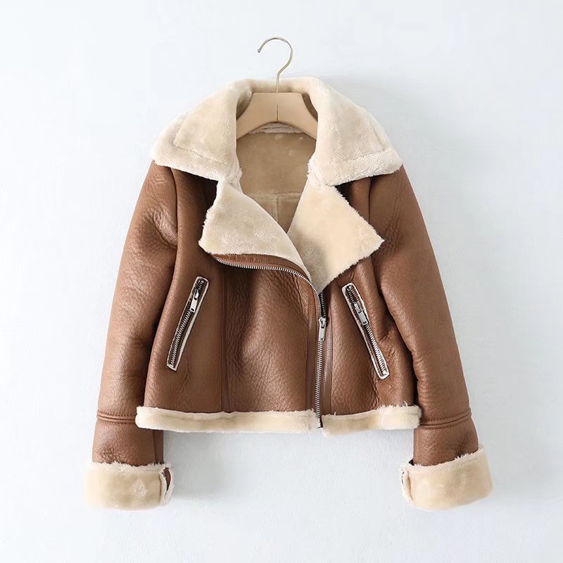 Faux Fur Leather Leisure Lapel Short Coat