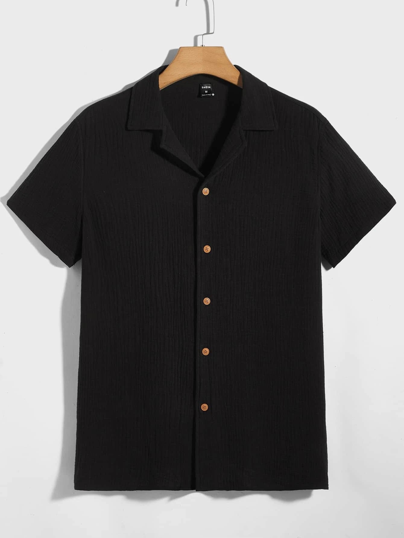 Manfinity Basics Men Cotton Solid Textured Button Front Shirt