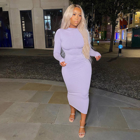 Women's Solid Color Bodycon Long Sleeve Dress