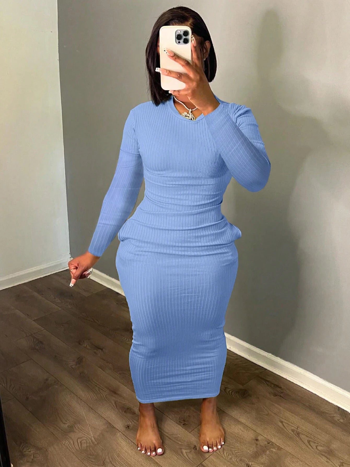 SHEIN Ezwear Solid Scoop Neck Bodycon Dress