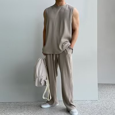 Men's Summer Tank Top Sleeveless T-shirt Sportswear Two-piece Suit