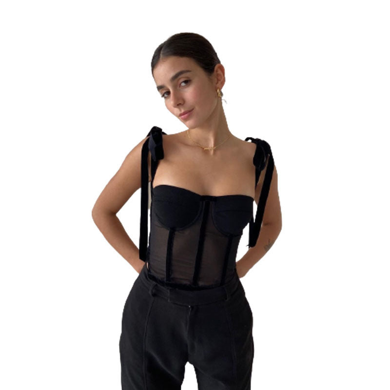 See-through Fitted Waist Backless Camisole Top