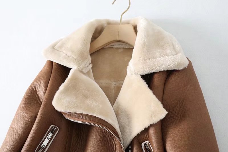 Faux Fur Leather Leisure Lapel Short Coat