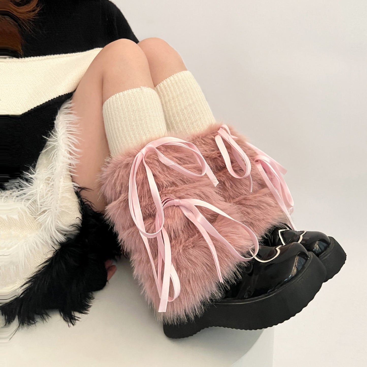 Warm Lace-up Fur Leg Warmer Mid-calf