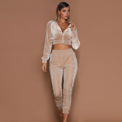 Velvet Two Piece Crop Hoodie Set