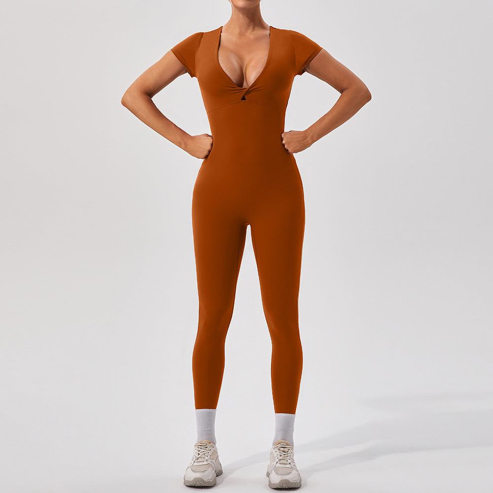 Short Sleeve V-Neck Yoga Jumpsuit