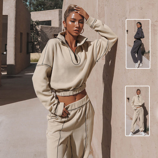 Long Sleeve Turtleneck Sweatshirt and Loose Straight Leg Pants Set