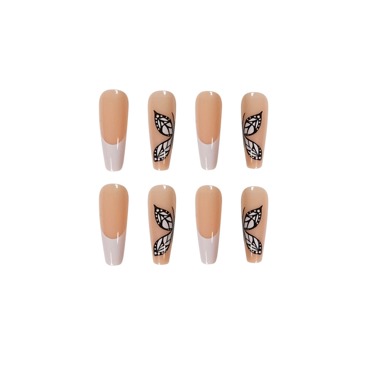 White French Butterfly Press On Nails