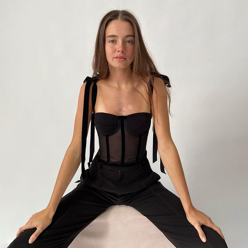 See-through Fitted Waist Backless Camisole Top