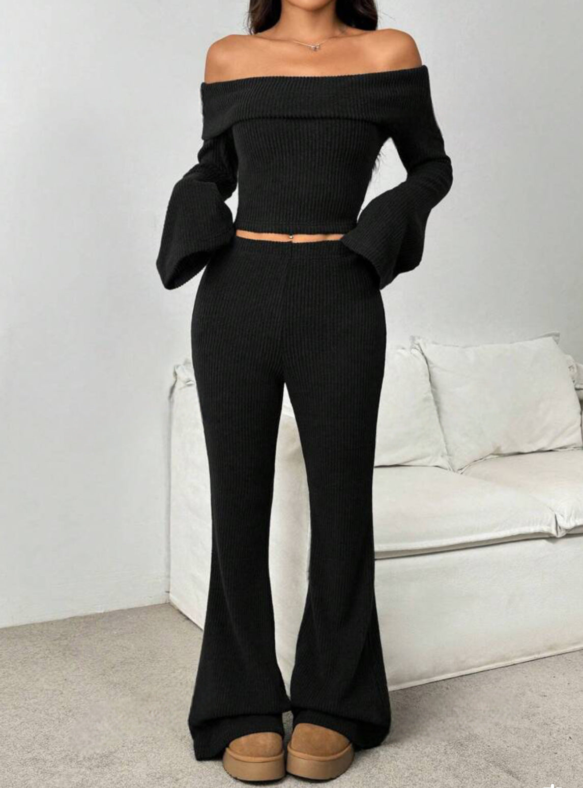 Off The Shoulder Slim Fit Long-sleeved Set