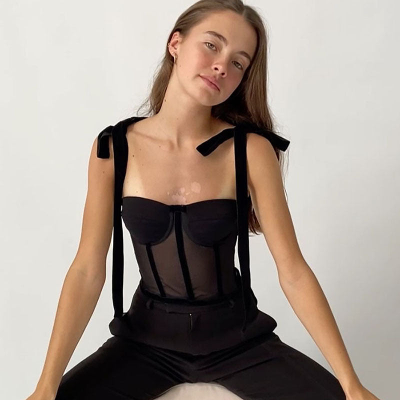 See-through Fitted Waist Backless Camisole Top