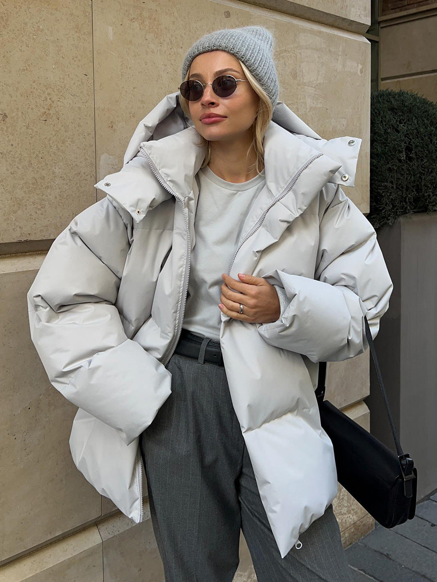 Fashion Coat With Removable Hood Cotton Loose Jacket