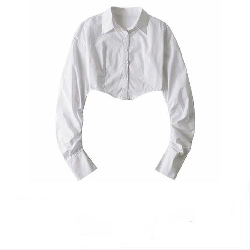 Women's Lapel Long Sleeve Cinched Crop Top Blouse