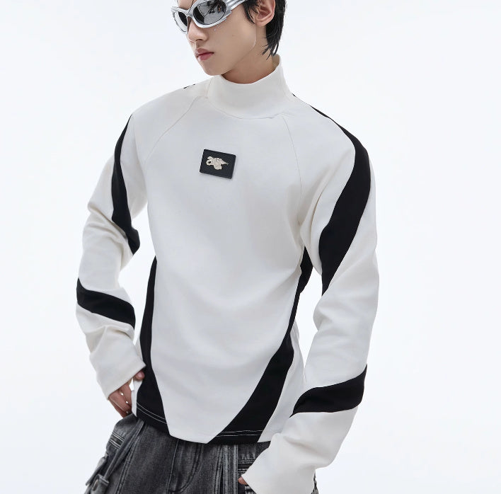 Men's Contrast Patchwork Half Turtleneck Bottoming Shirt