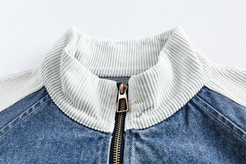 Men's Retro Striped Style Stitching Denim Cotton Jacket