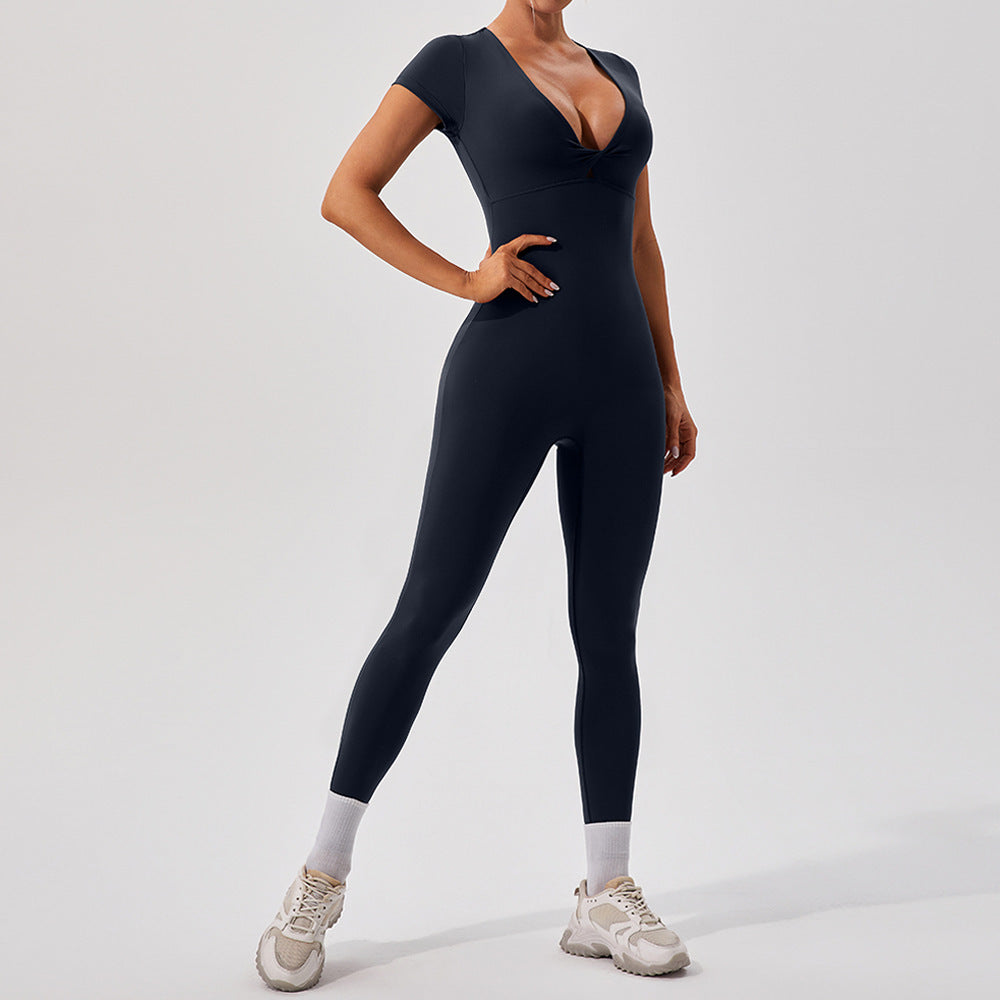 Short Sleeve V-Neck Yoga Jumpsuit