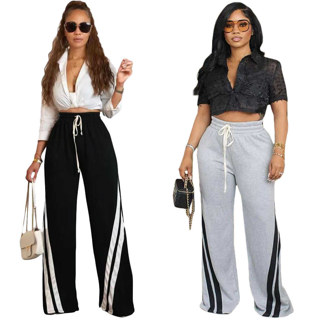 Versatile Contrast Color Diagonal Striped Waist-tight Sweatpants