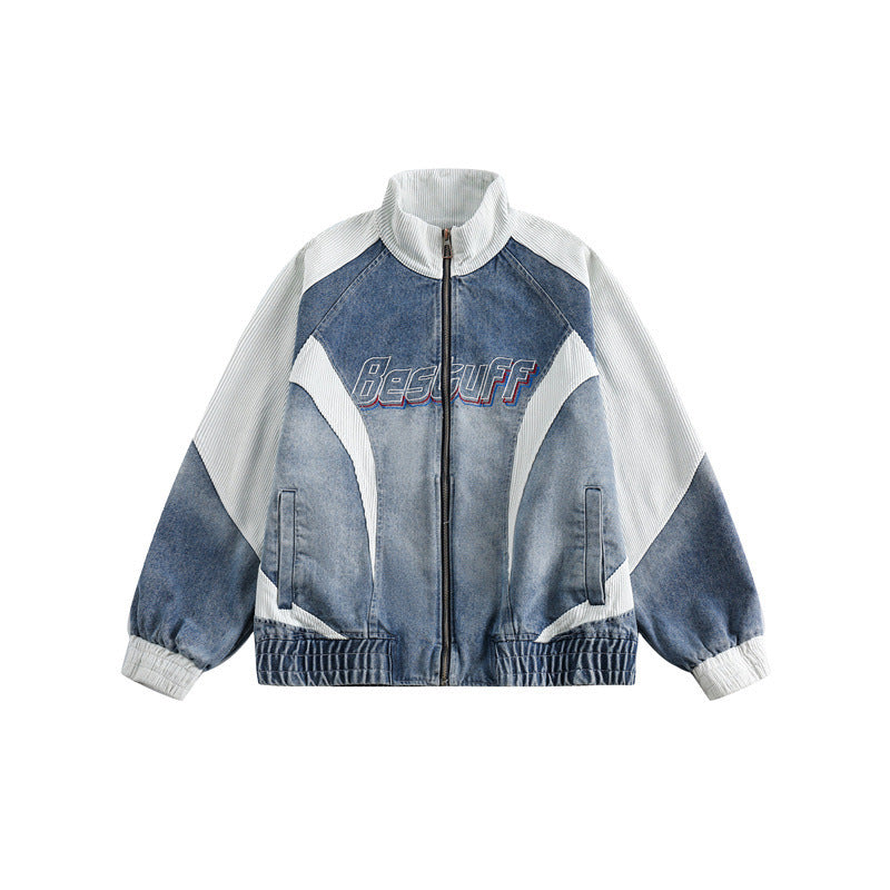 Men's Retro Striped Style Stitching Denim Cotton Jacket