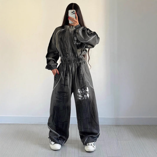 Women's Washed Graffiti Brushed Jumpsuit